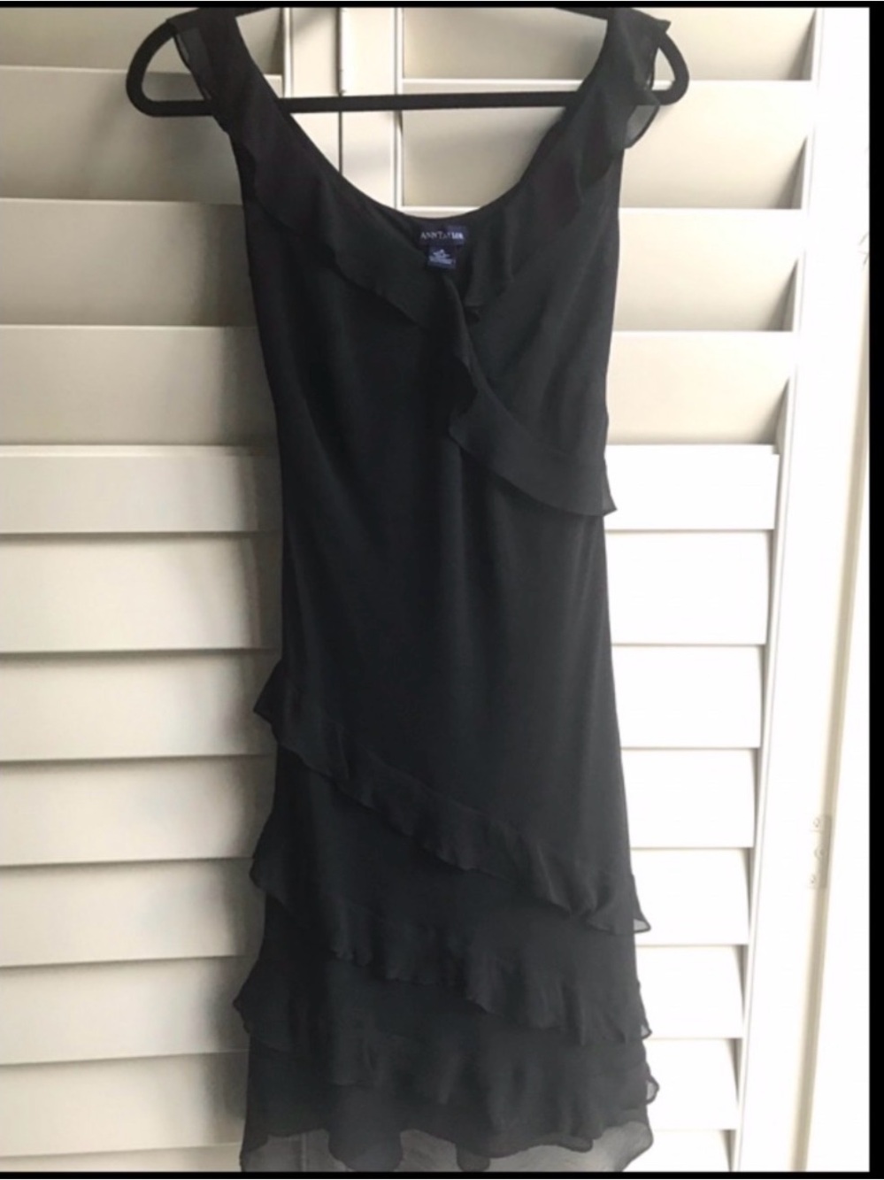 Ann Taylor Ruffled Black Dress 100% Silk Size 0